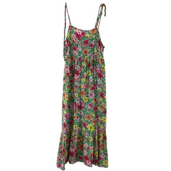 August Sky Green Floral Print Babydoll Maxi Dress Women’s Large Preowned - Picture 1 of 6